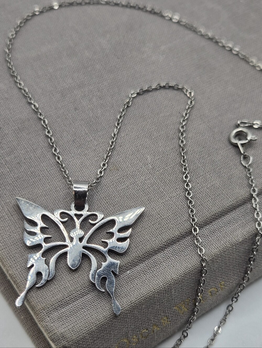 Butterfly Pendant Necklace Silver-Tone Cyber Sigilism Y2K Goth Fairy Alt Tattoo
